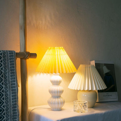 Leo Table Lamp Ribbed Ceramic White Linen LED Indoor Lighting