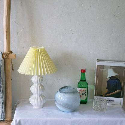 Leo Table Lamp Ribbed Ceramic White Linen LED Indoor Lighting