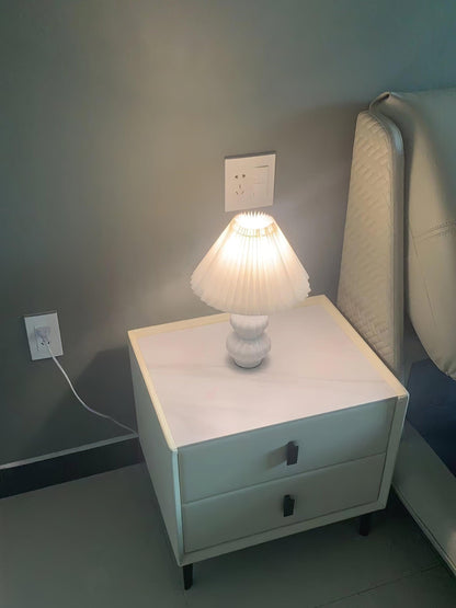 Leo Table Lamp Ribbed Ceramic White Linen LED Indoor Lighting