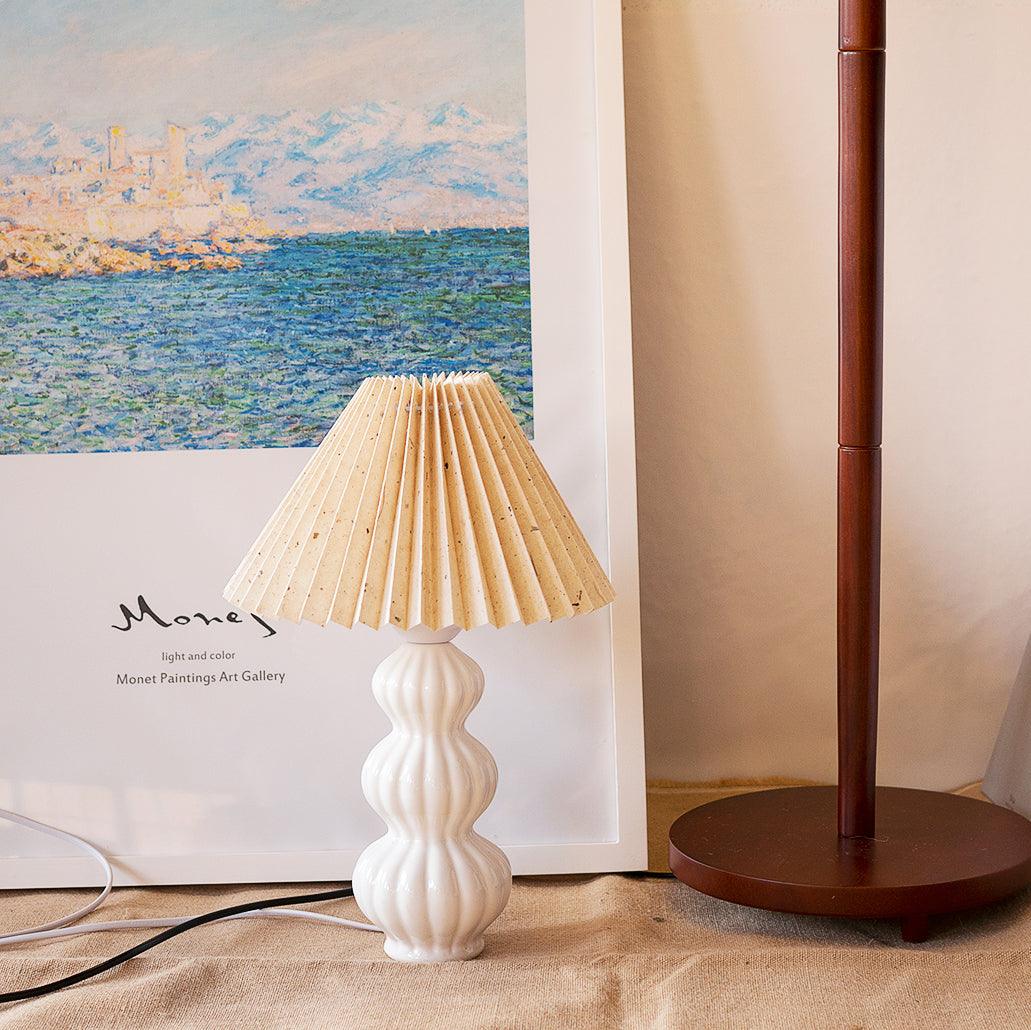 Leo Table Lamp Ribbed Ceramic White Linen LED Indoor Lighting