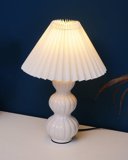 Leo Table Lamp Ribbed Ceramic White Linen LED Indoor Lighting