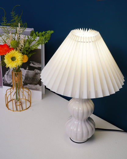 Leo Table Lamp Ribbed Ceramic White Linen LED Indoor Lighting