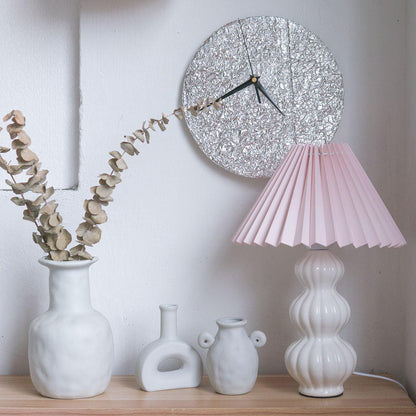 Leo Table Lamp Ribbed Ceramic White Linen LED Indoor Lighting