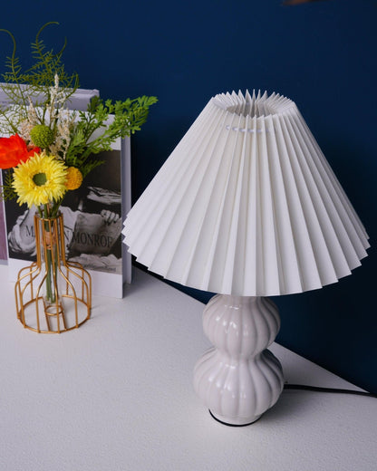 Leo Table Lamp Ribbed Ceramic White Linen LED Indoor Lighting