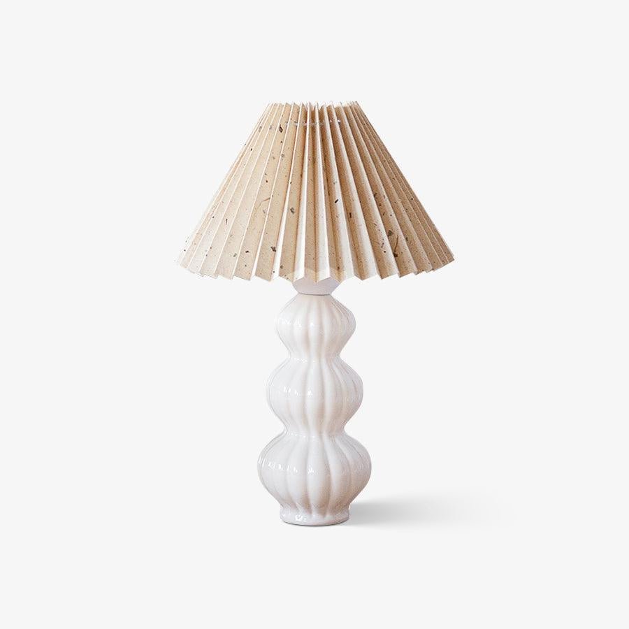 Leo Table Lamp Ribbed Ceramic White Linen LED Indoor Lighting