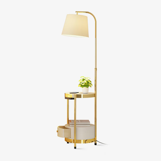 Gold Floor Lamp Table with Storage Shelf