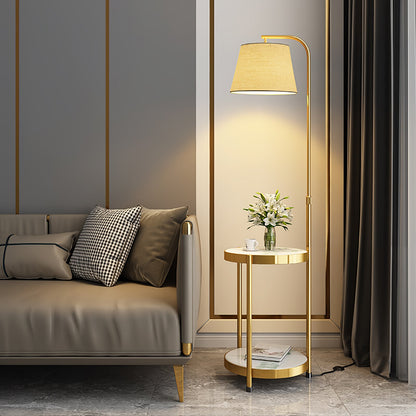 Gold Floor Lamp Table with Storage Shelf