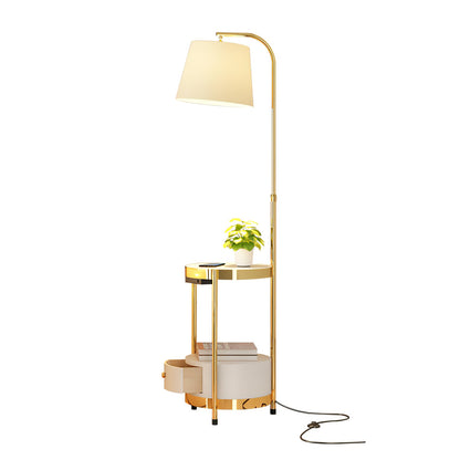 Gold Floor Lamp Table with Storage Shelf