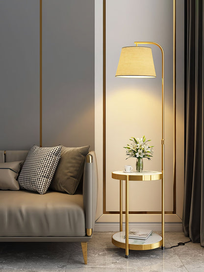 Gold Floor Lamp Table with Storage Shelf