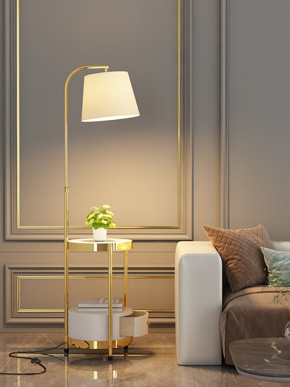 Gold Floor Lamp Table with Storage Shelf