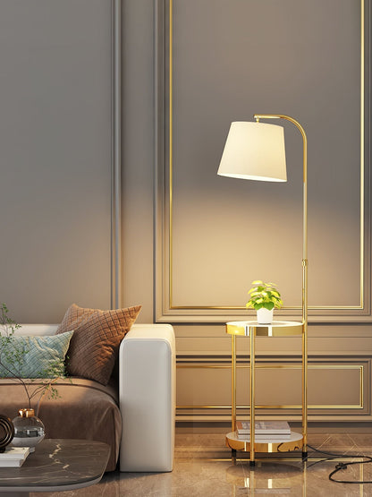 Gold Floor Lamp Table with Storage Shelf