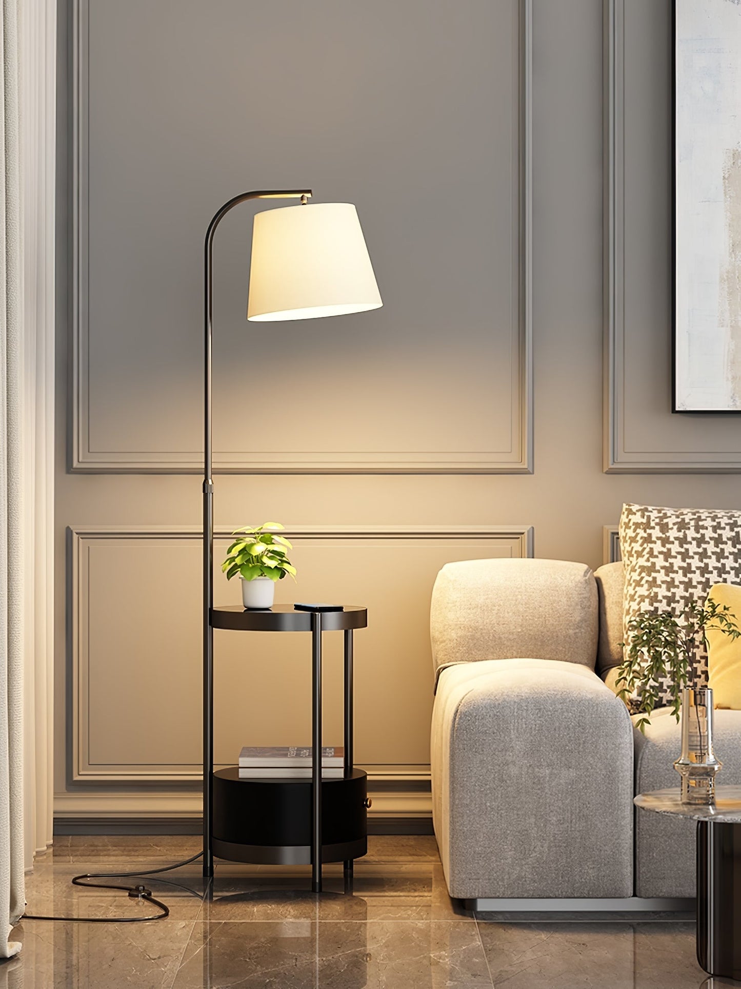 Gold Floor Lamp Table with Storage Shelf