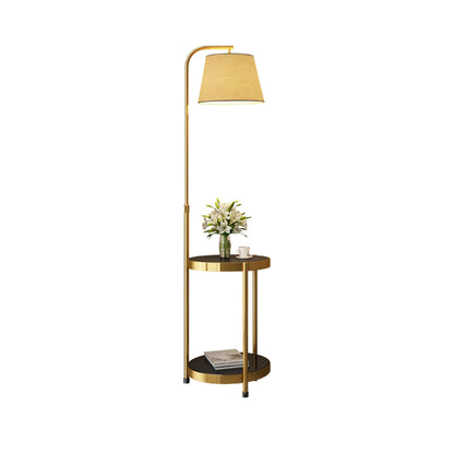 Gold Floor Lamp Table with Storage Shelf