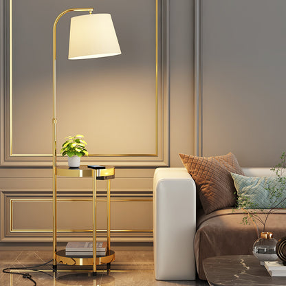 Gold Floor Lamp Table with Storage Shelf