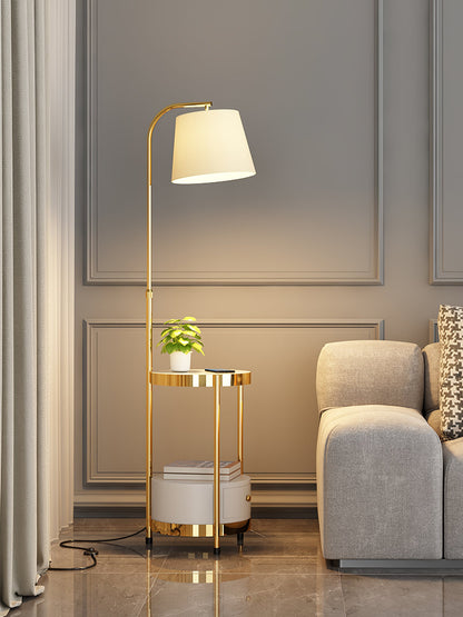 Gold Floor Lamp Table with Storage Shelf