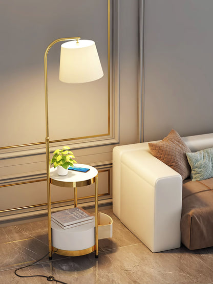 Gold Floor Lamp Table with Storage Shelf