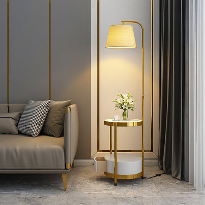 Gold Floor Lamp Table with Storage Shelf