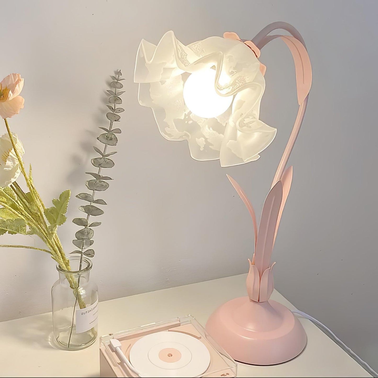 Lily of the Valley Design with Gold Accents & Warm Ambient Glow Lamp