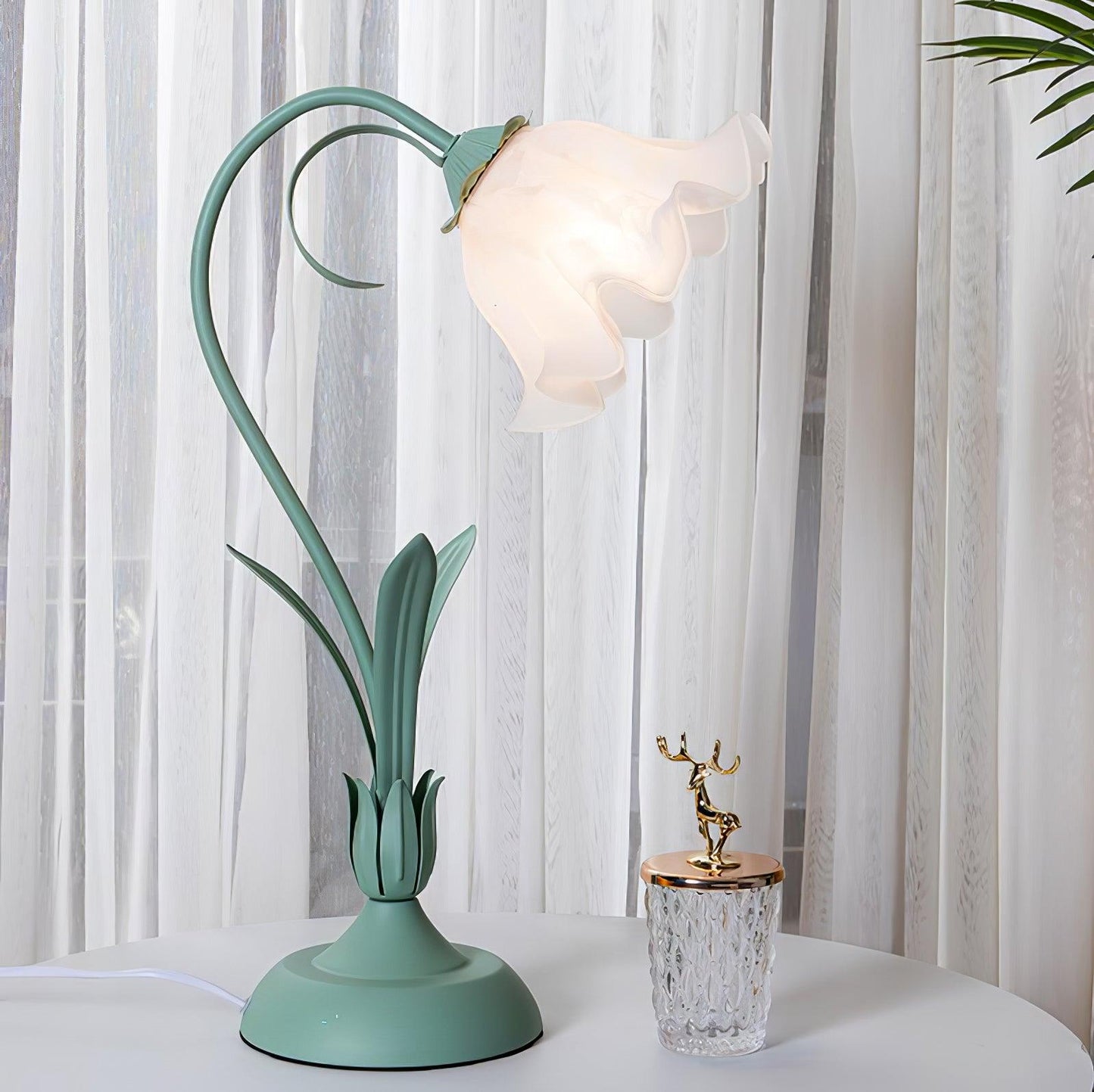Lily of the Valley Design with Gold Accents & Warm Ambient Glow Lamp