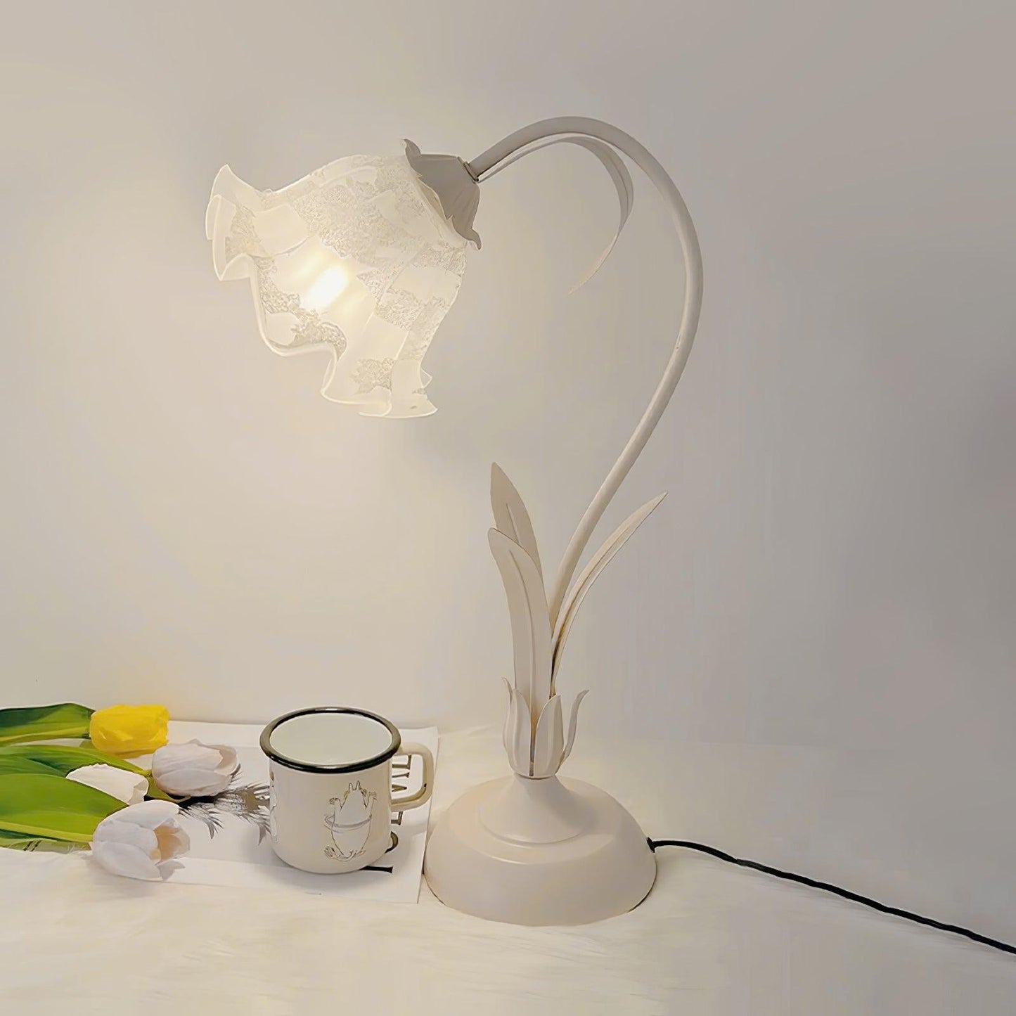 Lily of the Valley Design with Gold Accents & Warm Ambient Glow Lamp