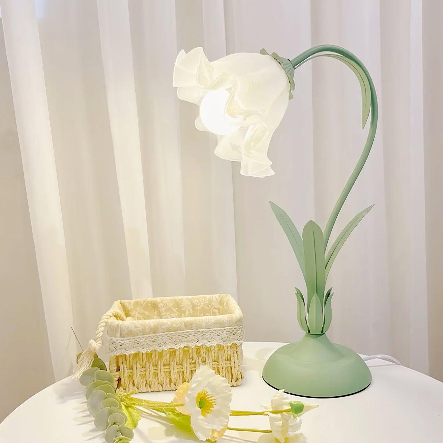 Lily of the Valley Design with Gold Accents & Warm Ambient Glow Lamp