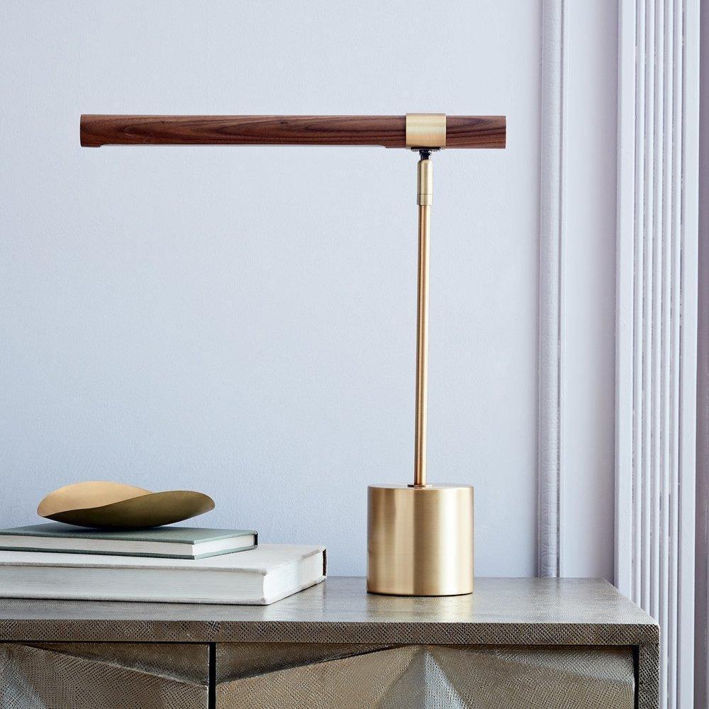 Linear Table Lamp – LED Desk Light with Gold & Wood Finish