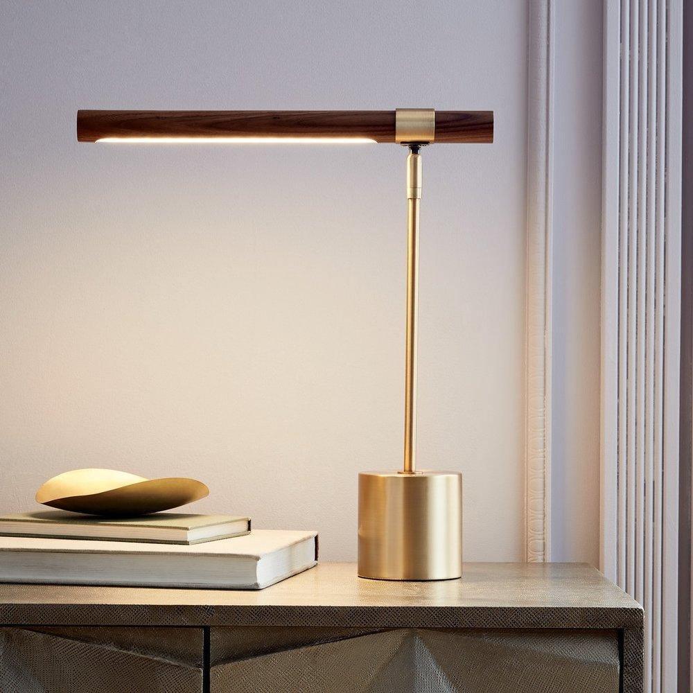 Linear Table Lamp – LED Desk Light with Gold & Wood Finish