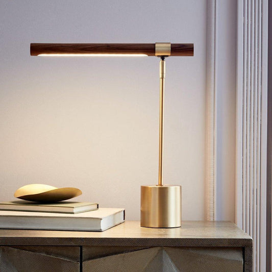Linear Table Lamp – LED Desk Light with Gold & Wood Finish