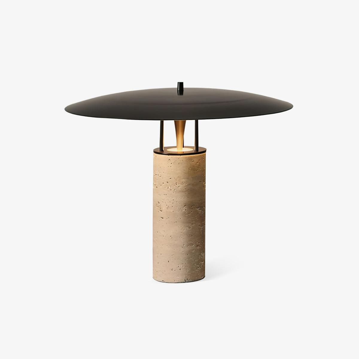 Luna Modern Table Lamp – Travertine and Metal LED Lamp with Black Shade