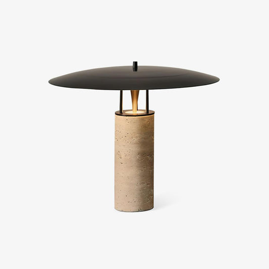 Luna Modern Table Lamp – Travertine and Metal LED Lamp with Black Shade