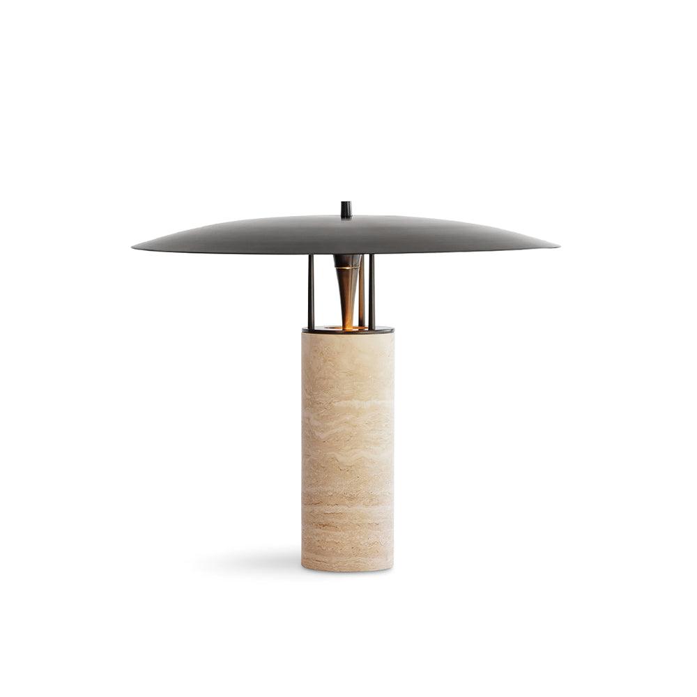 Luna Modern Table Lamp – Travertine and Metal LED Lamp with Black Shade
