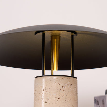 Luna Modern Table Lamp – Travertine and Metal LED Lamp with Black Shade