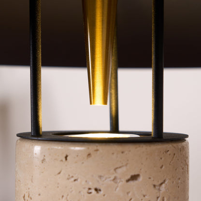 Luna Modern Table Lamp – Travertine and Metal LED Lamp with Black Shade