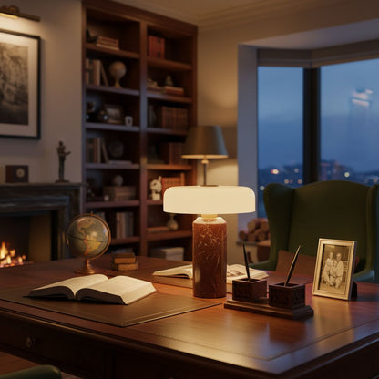 Lunara Marble Table Lamp Opaline Glass LED Bedside Reading Lamp