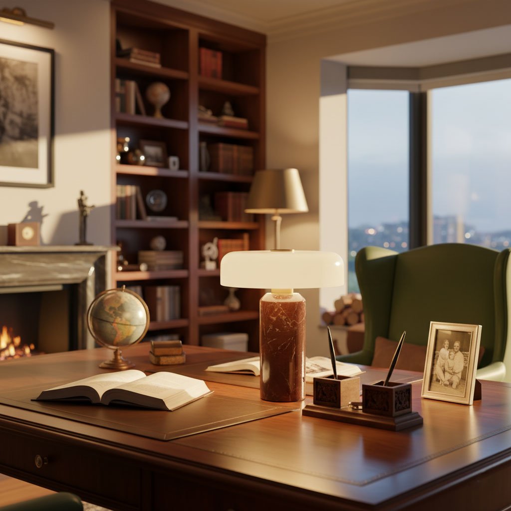 Lunara Marble Table Lamp Opaline Glass LED Bedside Reading Lamp