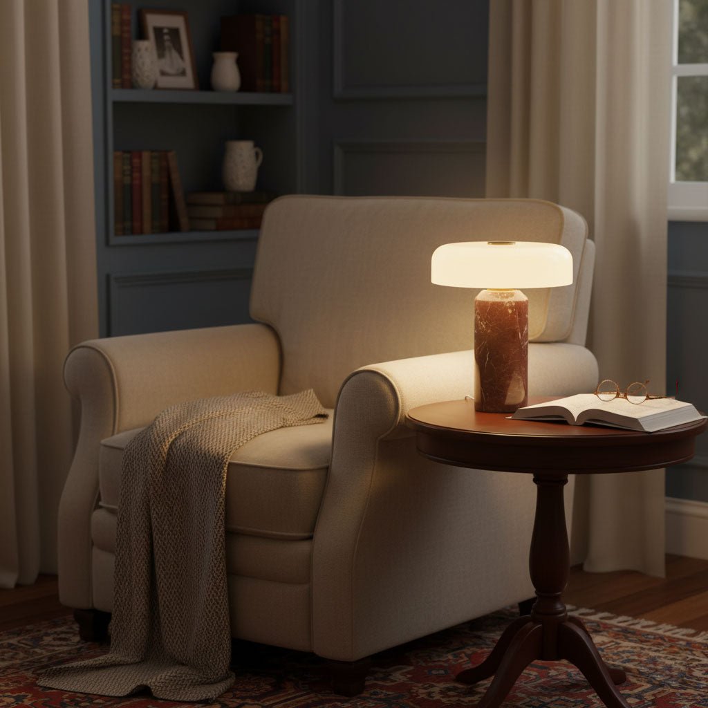 Lunara Marble Table Lamp Opaline Glass LED Bedside Reading Lamp