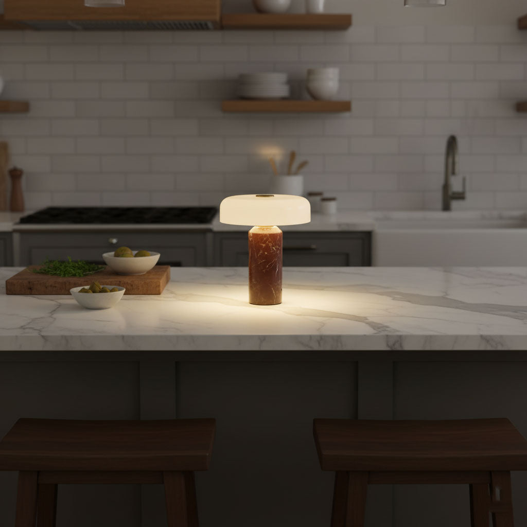 Lunara Marble Table Lamp Opaline Glass LED Bedside Reading Lamp