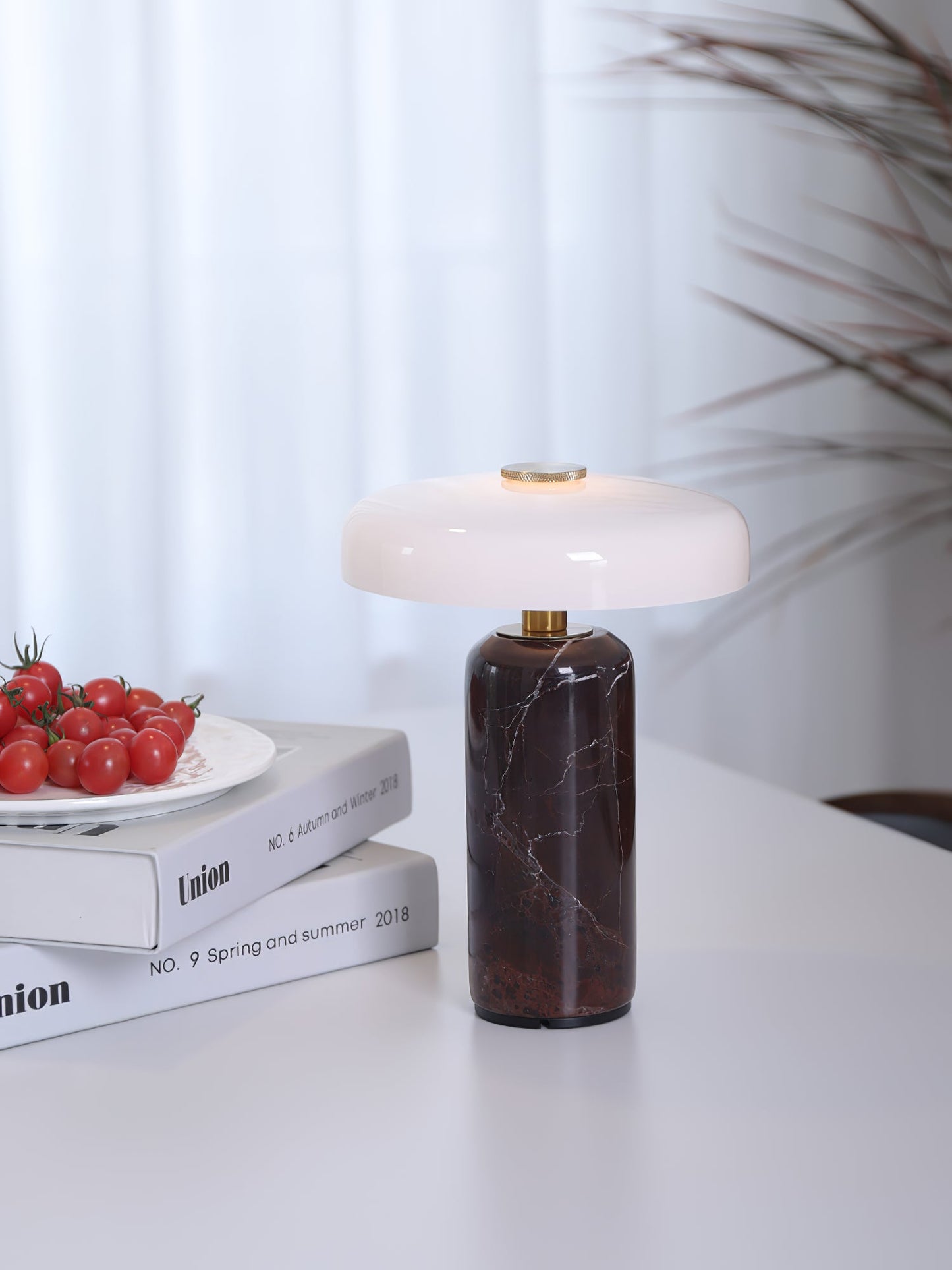 Lunara Marble Table Lamp Opaline Glass LED Bedside Reading Lamp