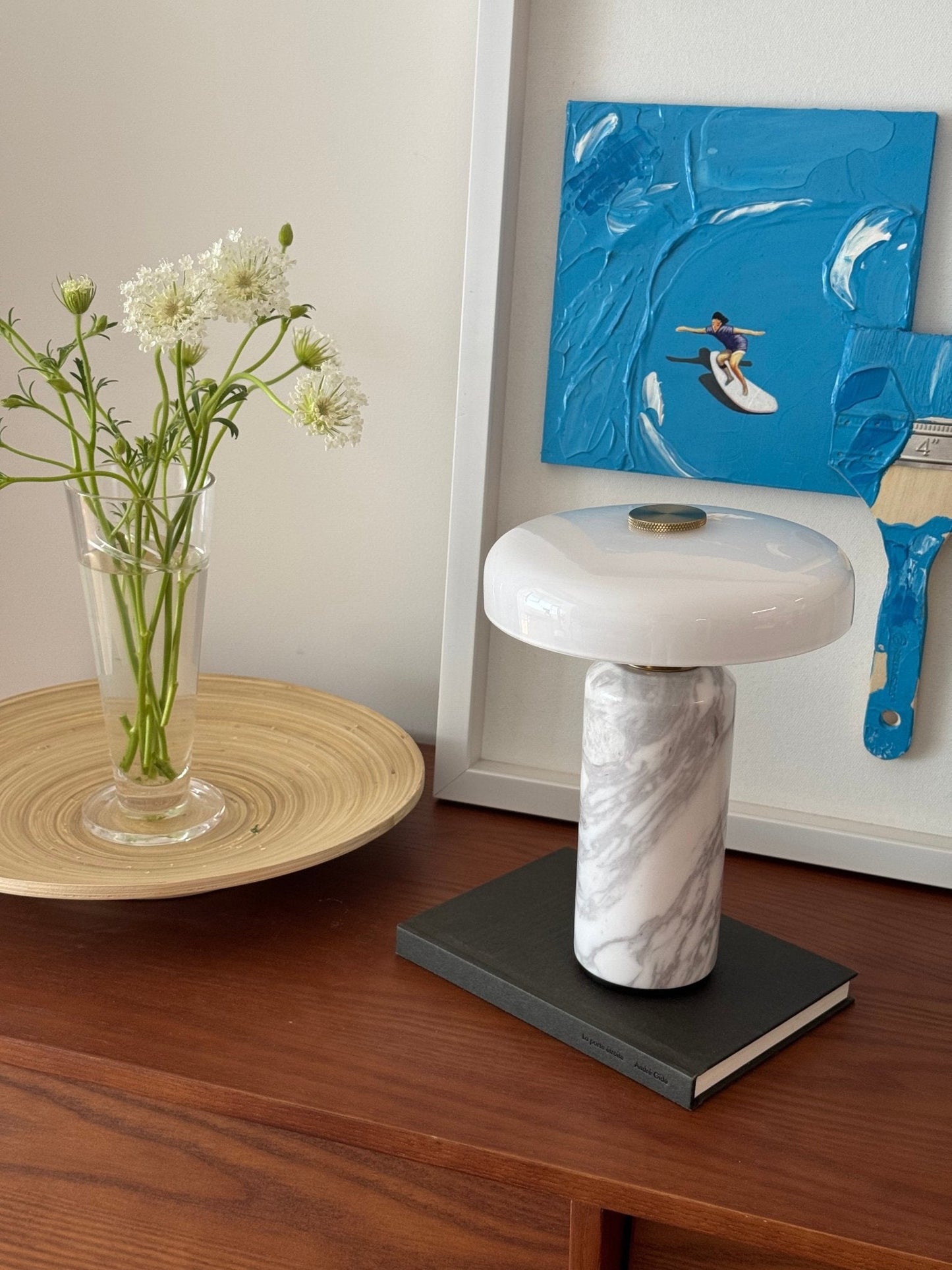 Lunara Marble Table Lamp Opaline Glass LED Bedside Reading Lamp