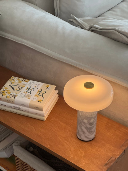 Lunara Marble Table Lamp Opaline Glass LED Bedside Reading Lamp