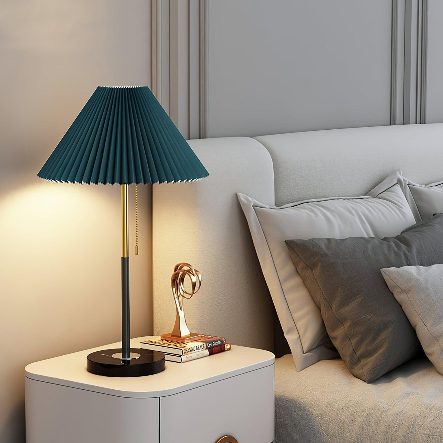 Matin Marble Table Lamp – Waxed Fabric Shade with LED Warm Light