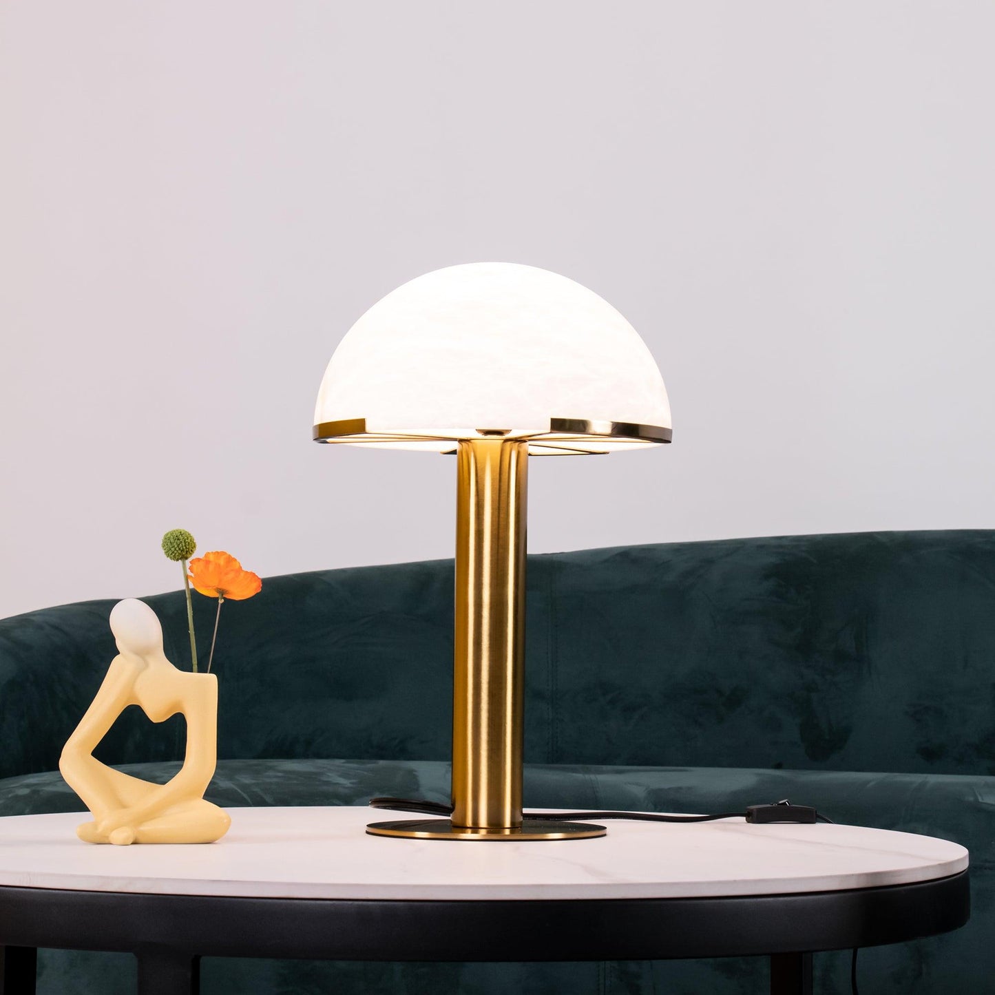 Luxury Alabaster Table Lamp – Natural Stone Lamp with Bronze Frame