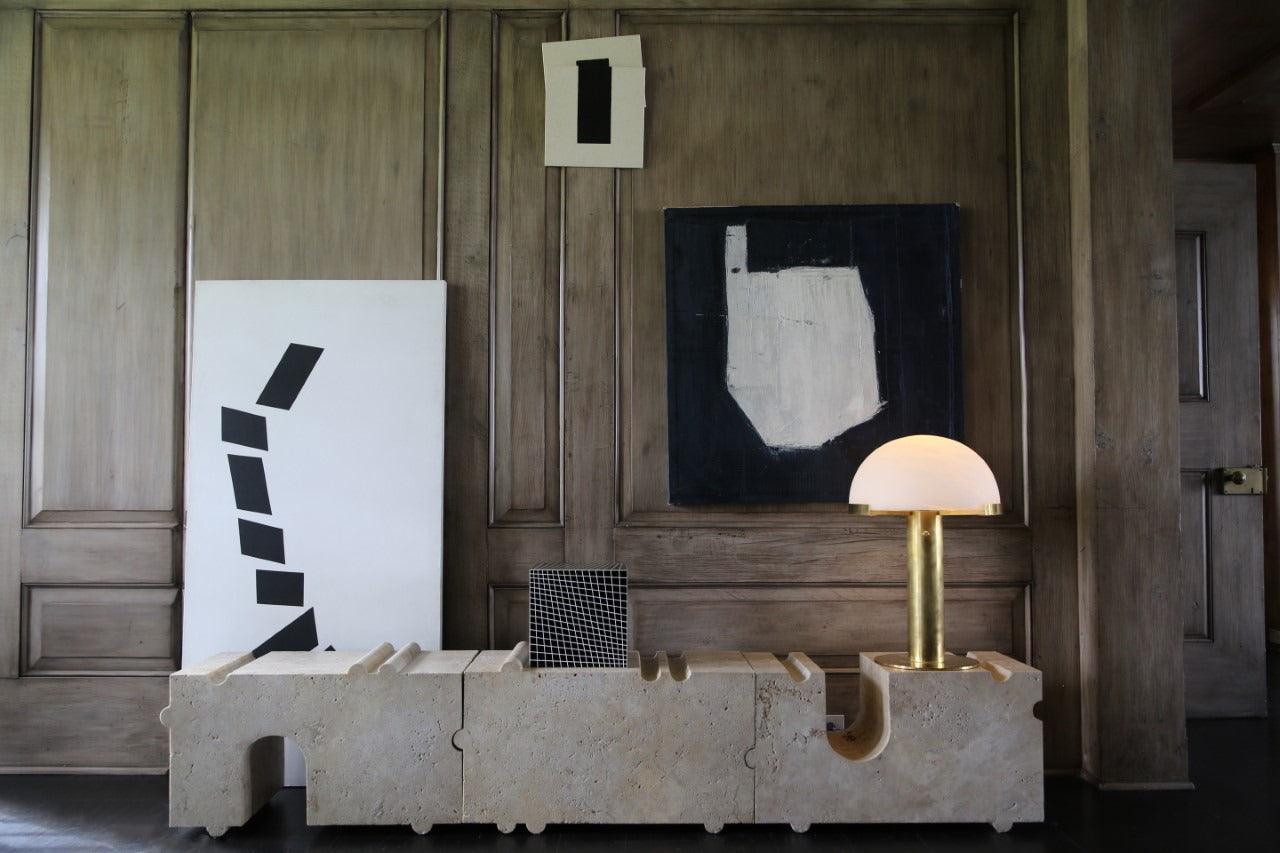 Luxury Alabaster Table Lamp – Natural Stone Lamp with Bronze Frame