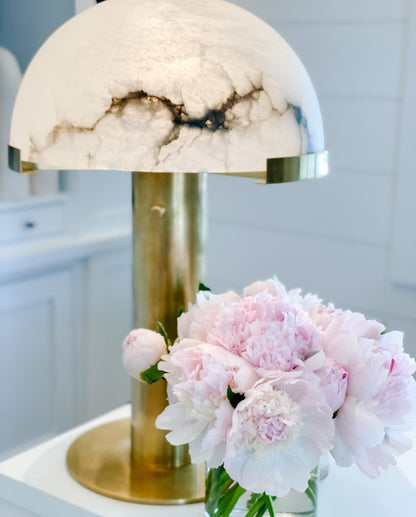 Luxury Alabaster Table Lamp – Natural Stone Lamp with Bronze Frame