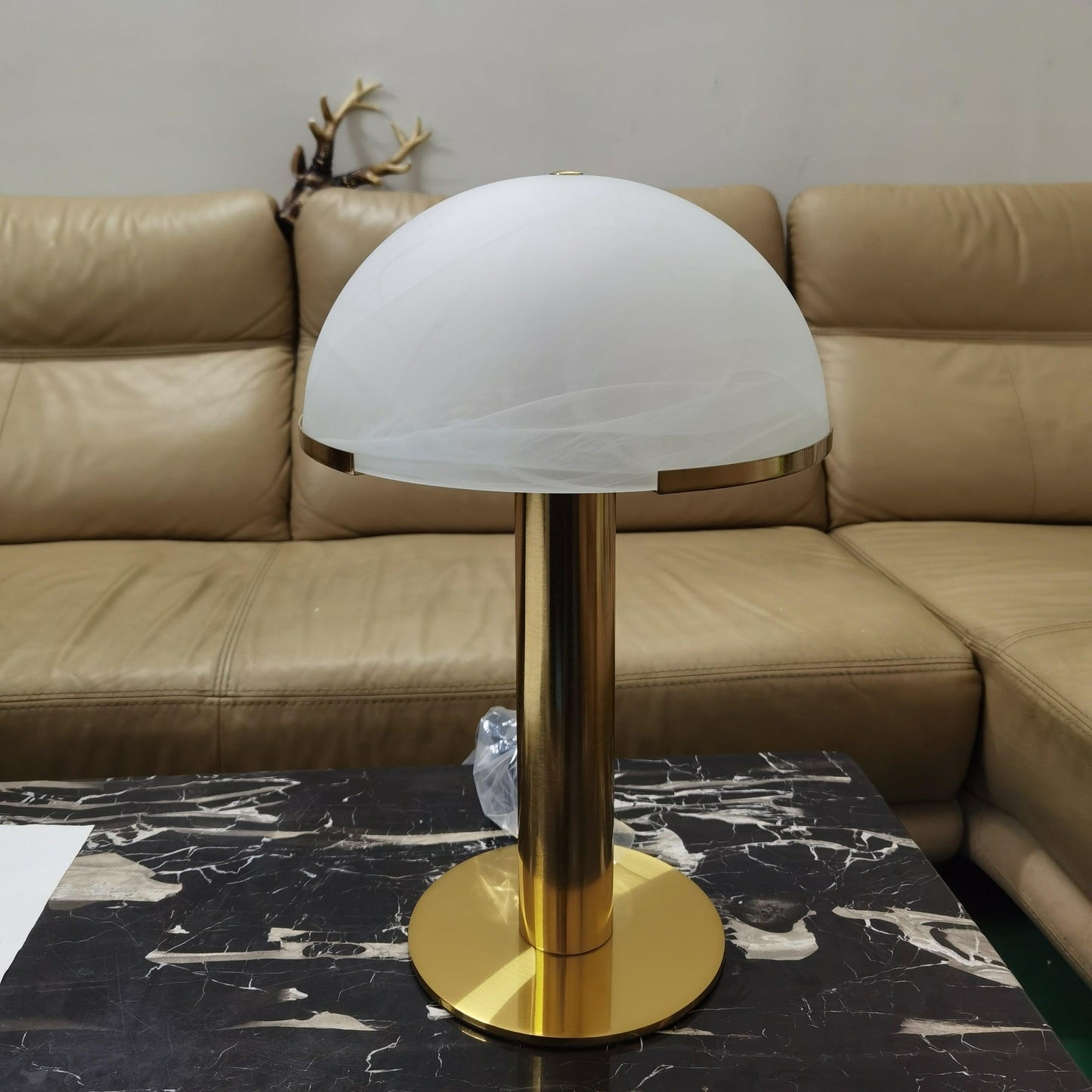 Luxury Alabaster Table Lamp – Natural Stone Lamp with Bronze Frame