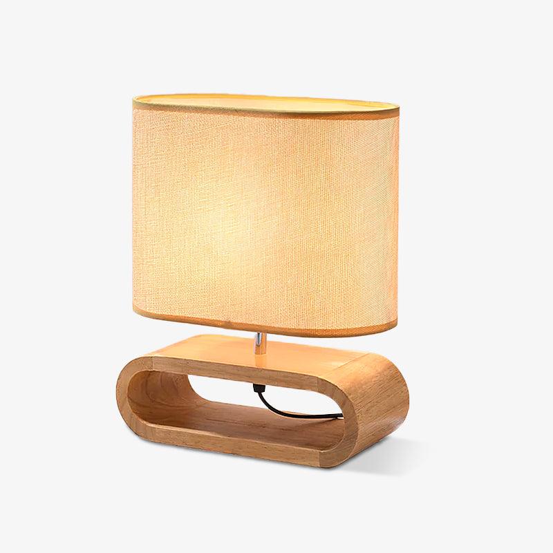 Moti Wood Table Lamp Brown Fabric LED Desk Lamp Bedroom Lighting