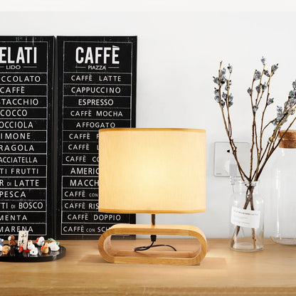 Moti Wood Table Lamp Brown Fabric LED Desk Lamp Bedroom Lighting