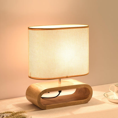 Moti Wood Table Lamp Brown Fabric LED Desk Lamp Bedroom Lighting