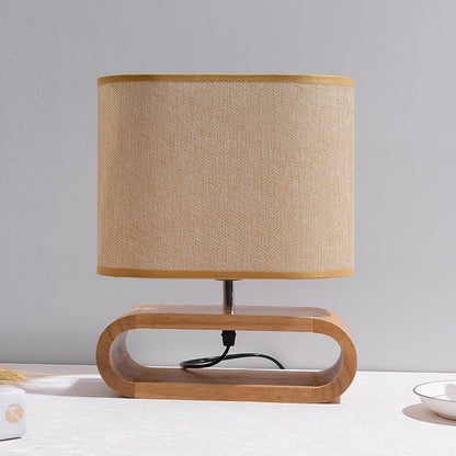 Moti Wood Table Lamp Brown Fabric LED Desk Lamp Bedroom Lighting