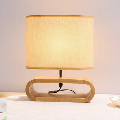 Moti Wood Table Lamp Brown Fabric LED Desk Lamp Bedroom Lighting